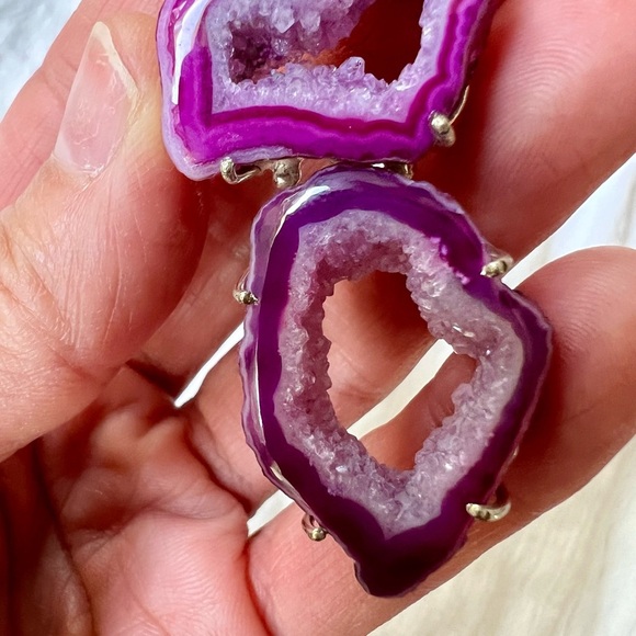 925 Triple Pink Micro Crystal Window Quartz Necklace Pendant - Picture 7 of 10